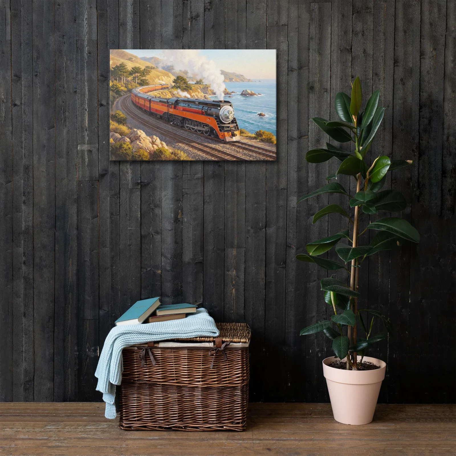Southern Pacific GS-4 “Daylight” Train Thin Canvas: Vintage 1940s Steam Locomotive Wall Art, photo 8