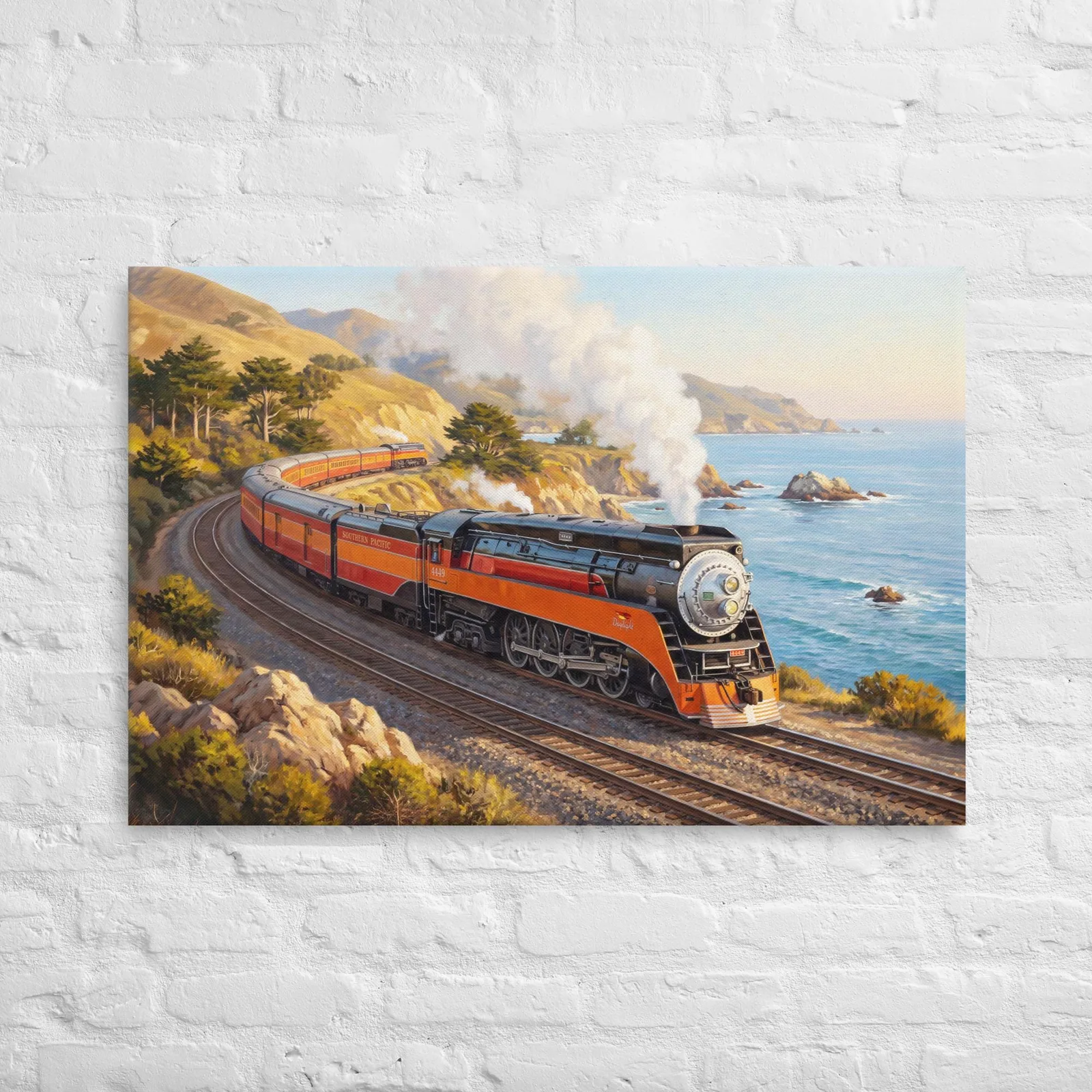 Southern Pacific GS-4 “Daylight” Train Thin Canvas: Vintage 1940s Steam Locomotive Wall Art, photo 3
