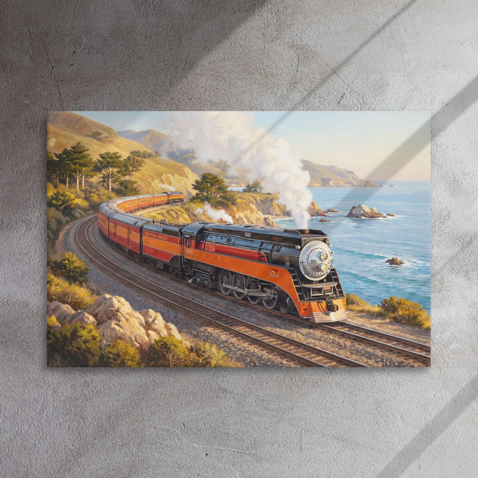 Southern Pacific GS-4 “Daylight” Train Thin Canvas: Vintage 1940s Steam Locomotive Wall Art, photo 7