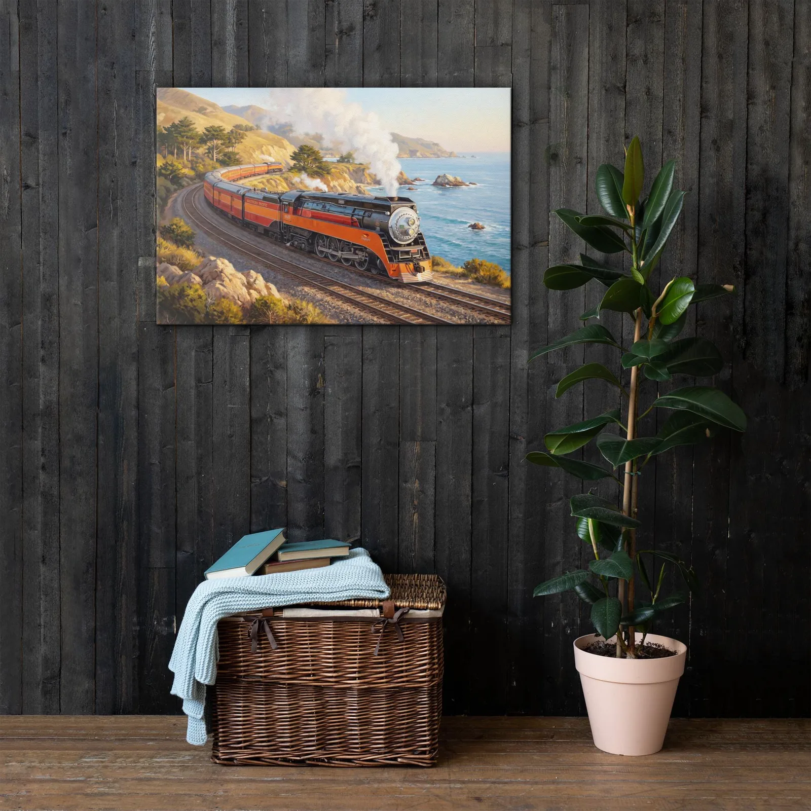Southern Pacific GS-4 “Daylight” Train Thin Canvas: Vintage 1940s Steam Locomotive Wall Art, photo 9