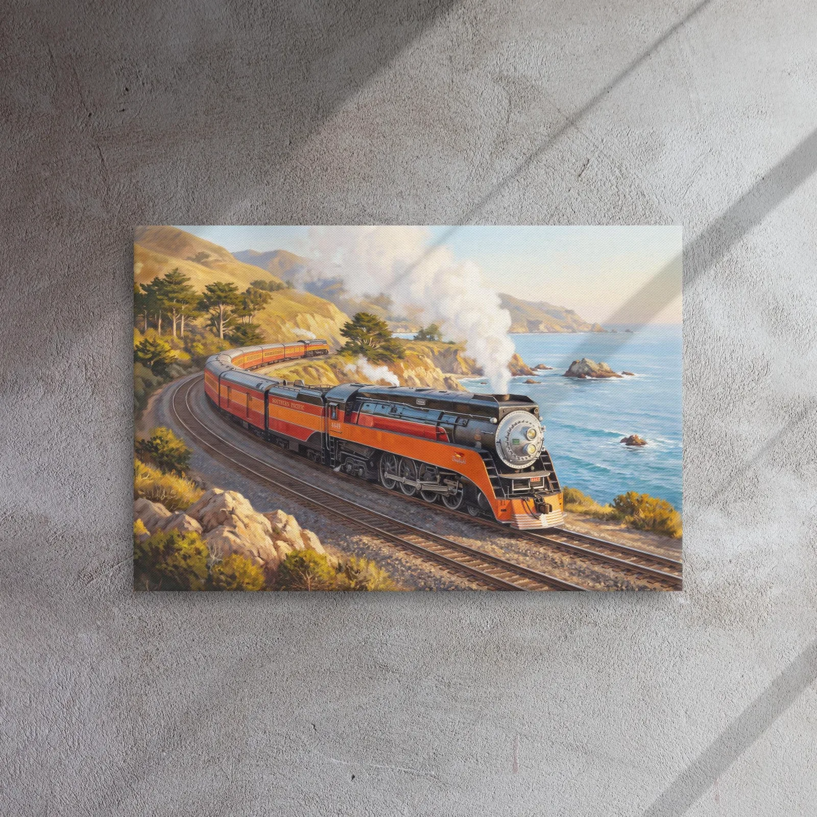 Southern Pacific GS-4 “Daylight” Train Thin Canvas: Vintage 1940s Steam Locomotive Wall Art, photo 6