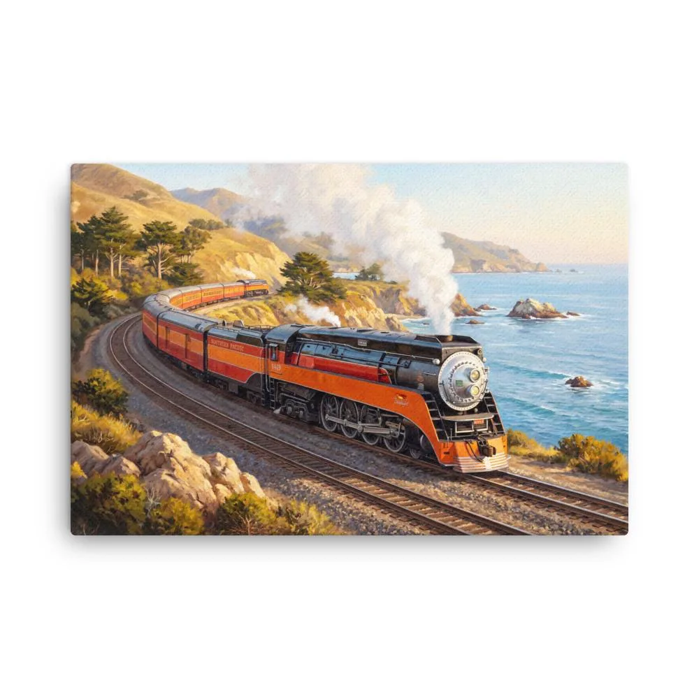Southern Pacific GS-4 “Daylight” Train Thin Canvas: Vintage 1940s Steam Locomotive Wall Art