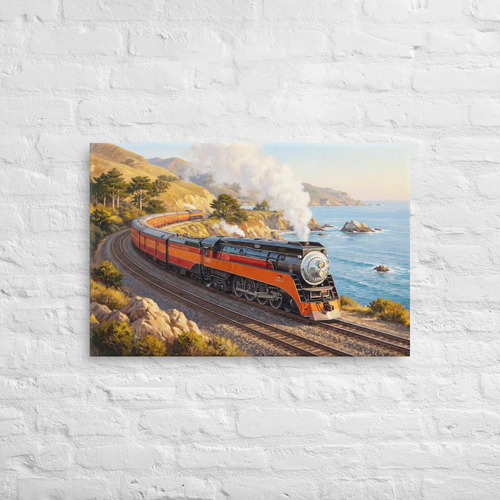 Southern Pacific GS-4 “Daylight” Train Thin Canvas: Vintage 1940s Steam Locomotive Wall Art, photo 2