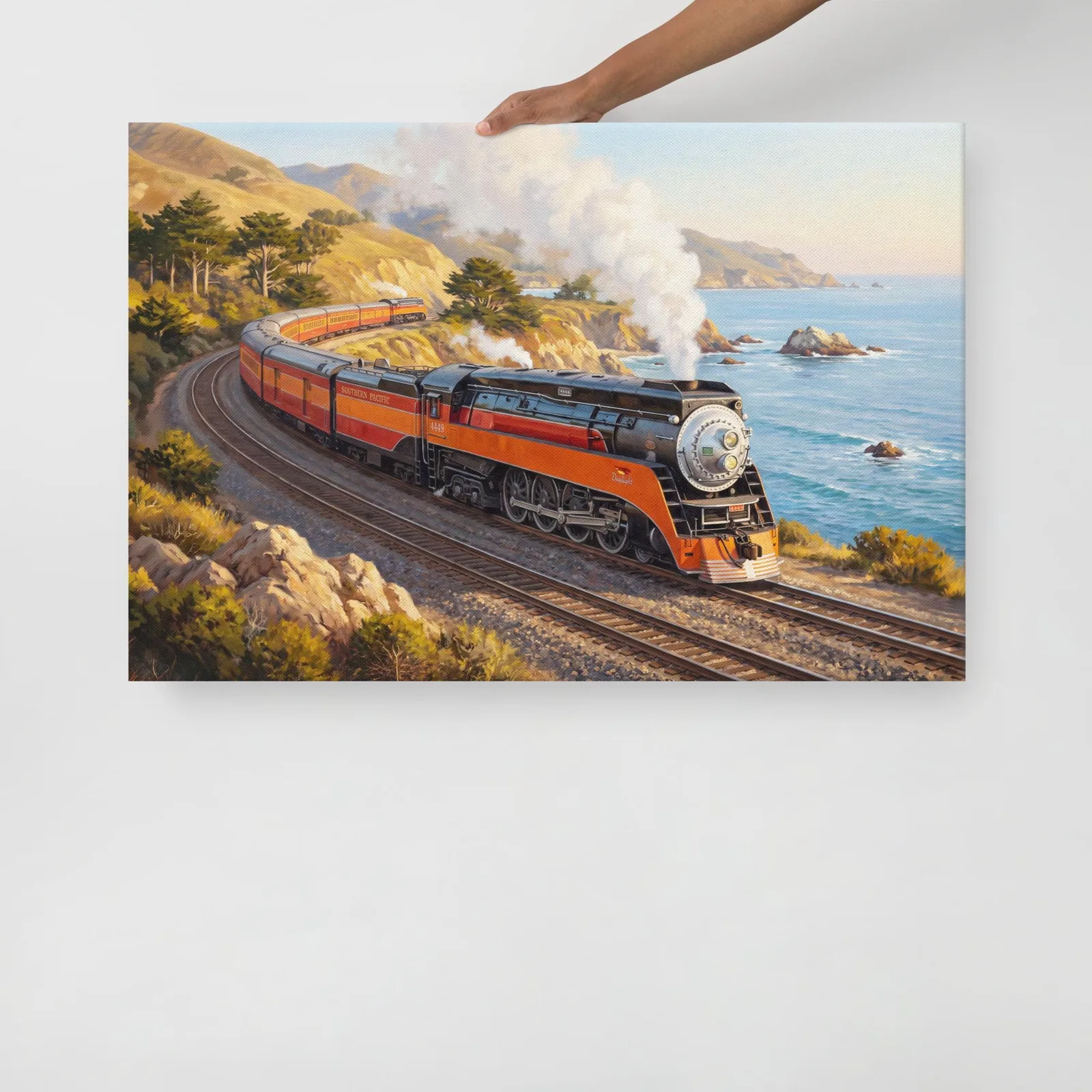 Southern Pacific GS-4 “Daylight” Train Thin Canvas: Vintage 1940s Steam Locomotive Wall Art, photo 10