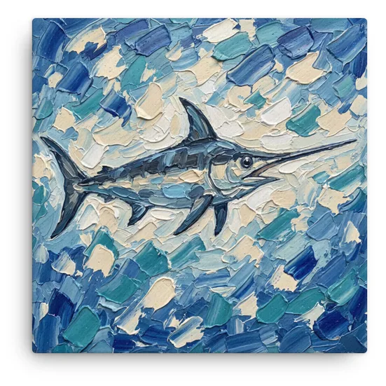 Swordfish Thin Canvas: Impasto Style Ocean Fish Decor Wall Art, product mockup