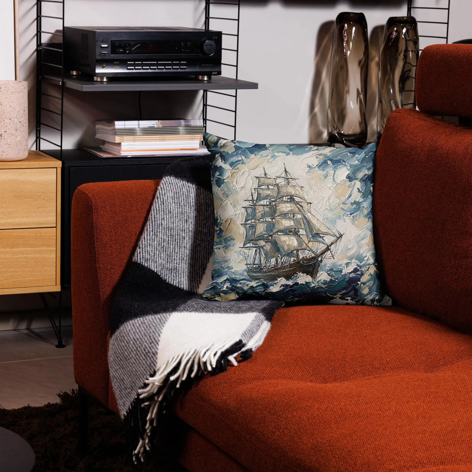 Tall Ship Throw Pillow: Impasto Sailing Art Cushion, photo 8
