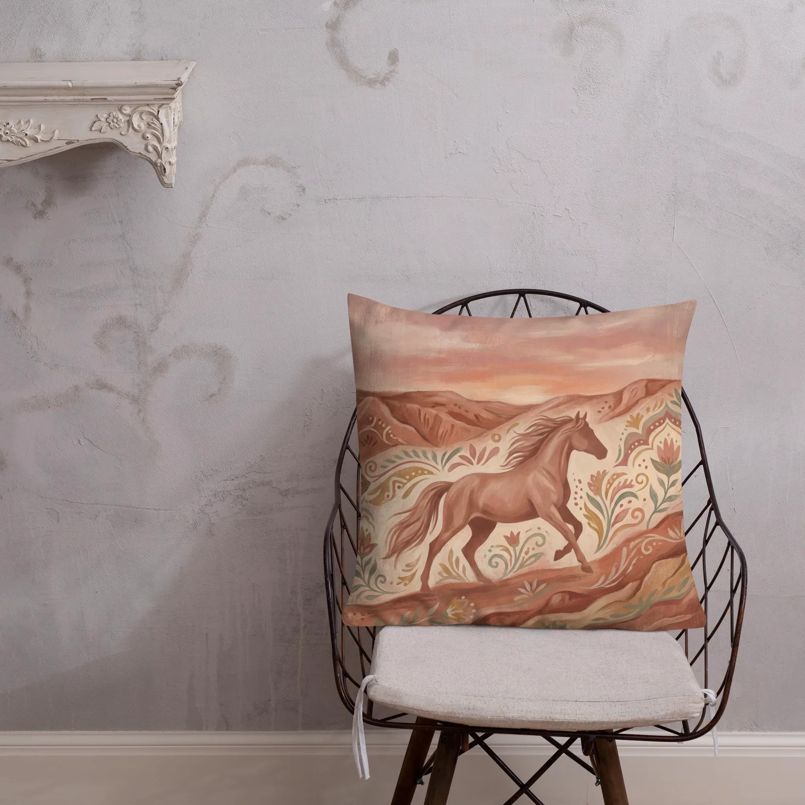 Terracotta Desert Horse Pillow: Folk Art Southwest Decor, photo 6