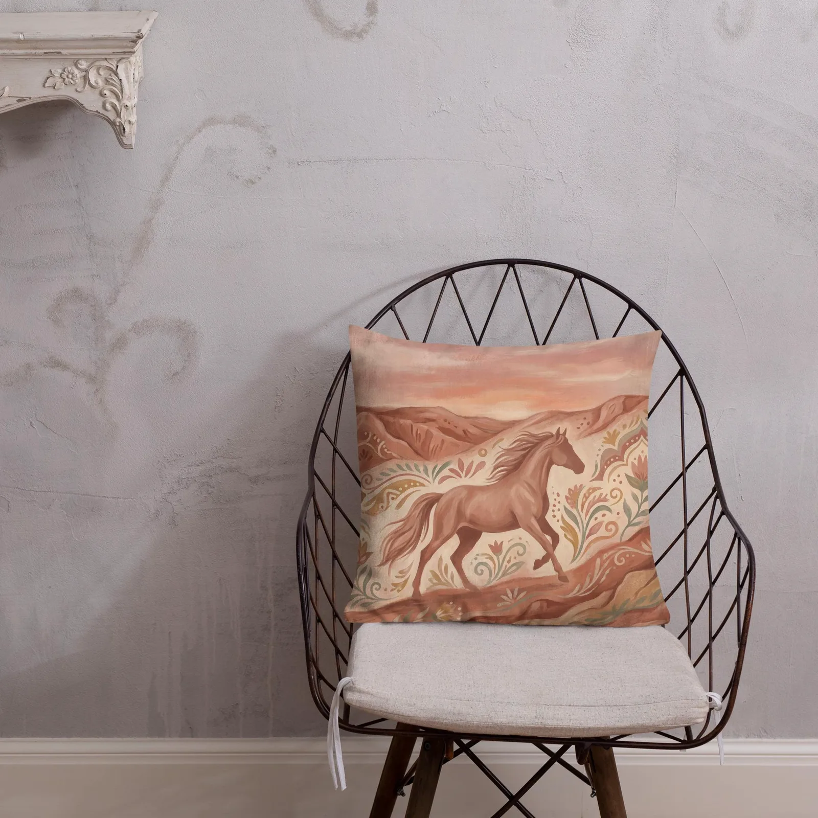 Terracotta Desert Horse Pillow: Folk Art Southwest Decor, photo 5