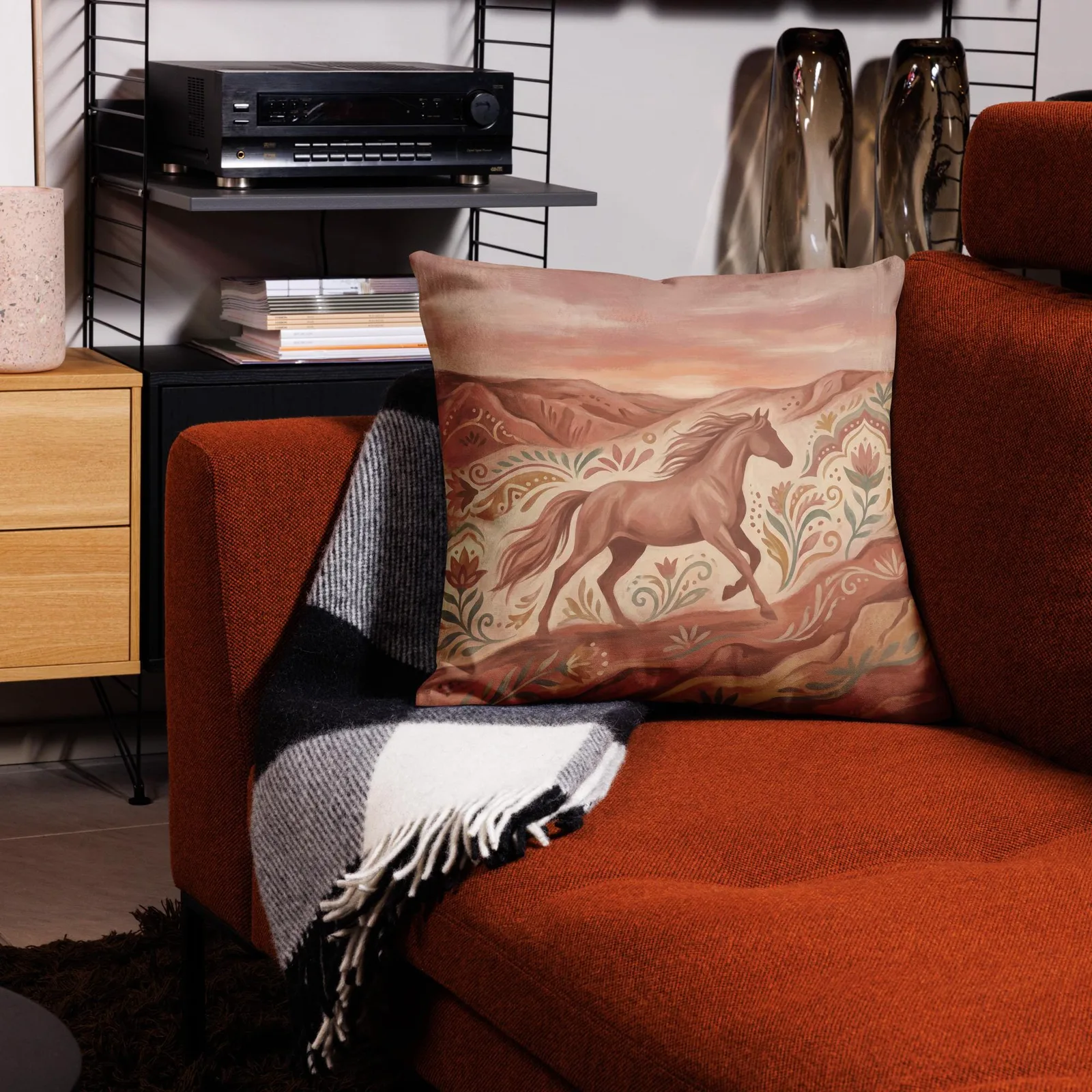 Terracotta Desert Horse Pillow: Folk Art Southwest Decor, photo 10