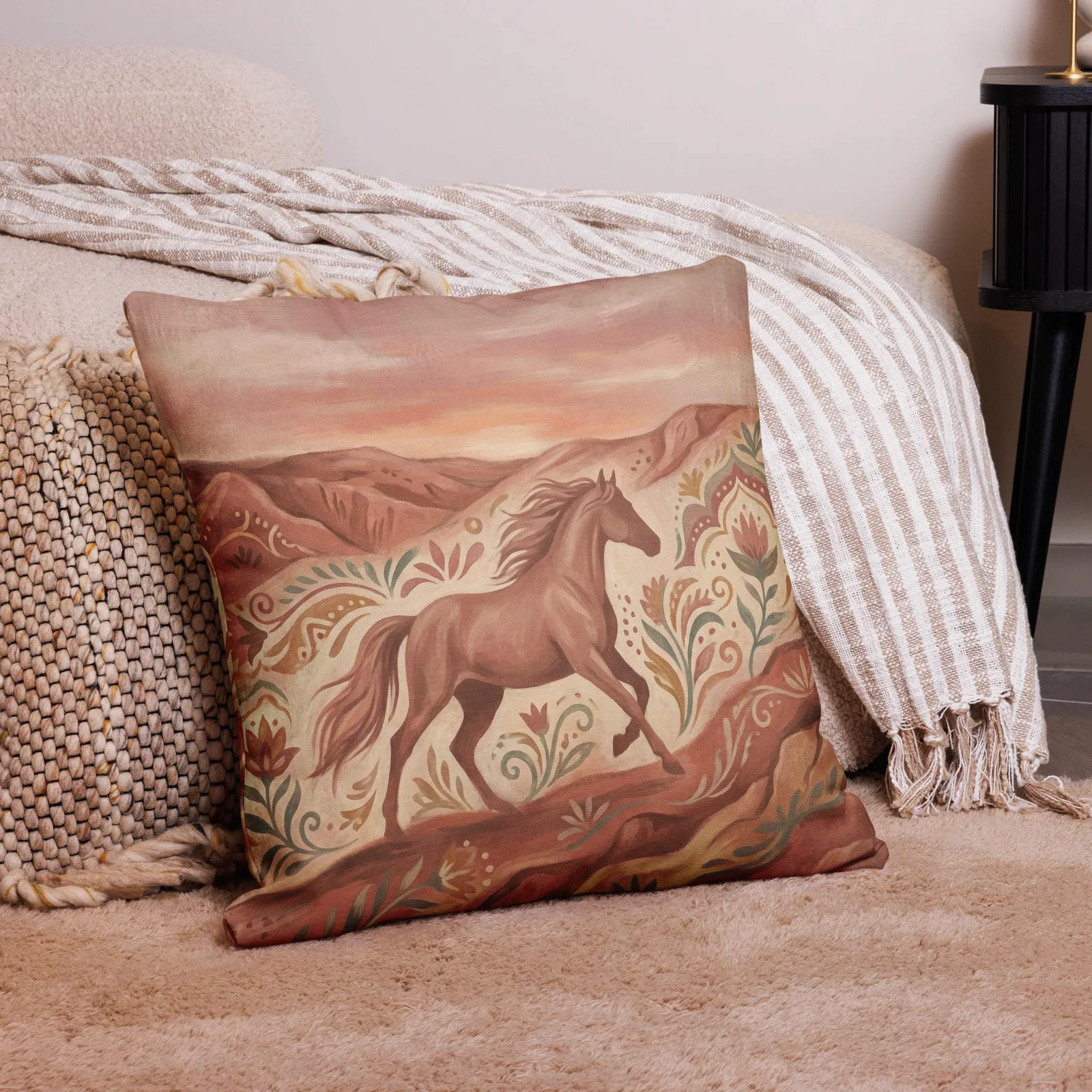 Terracotta Desert Horse Pillow: Folk Art Southwest Decor, photo 2
