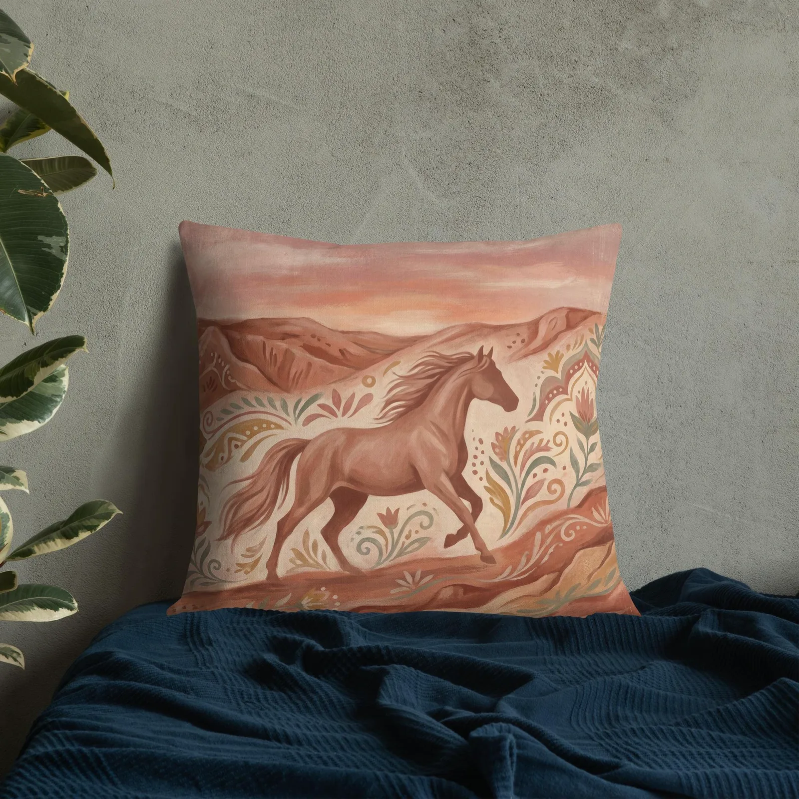 Terracotta Desert Horse Pillow: Folk Art Southwest Decor, photo 9