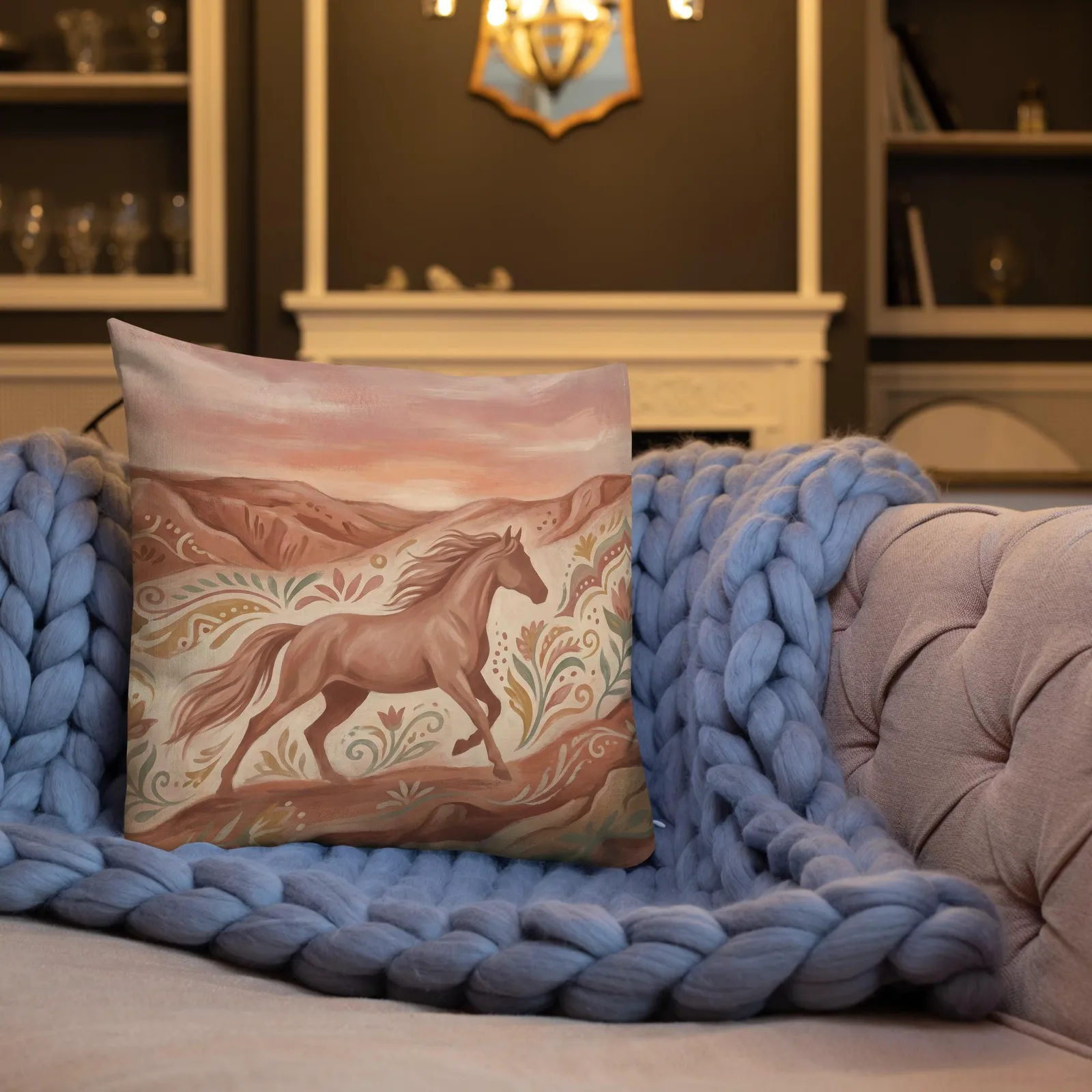Terracotta Desert Horse Pillow: Folk Art Southwest Decor, photo 7