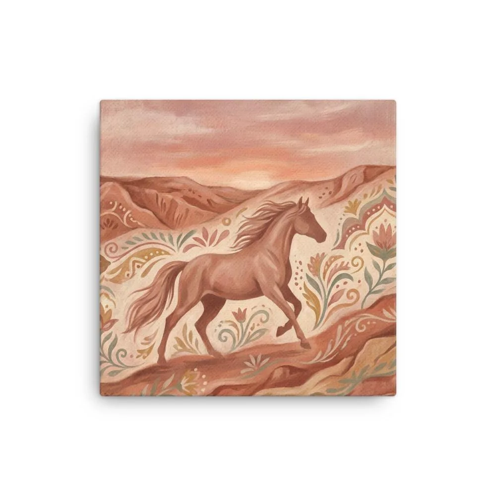 Terracotta Wild Horse Thin Canvas: Desert Horse Folk Art Wall Decor