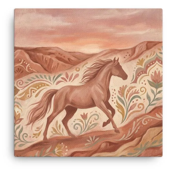 Terracotta Wild Horse Thin Canvas: Desert Horse Folk Art Wall Decor
