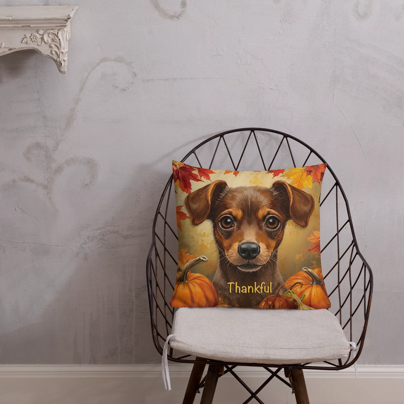 Thankful Min Pin Throw Pillow: Autumn Dog Lover Decor, photo 6