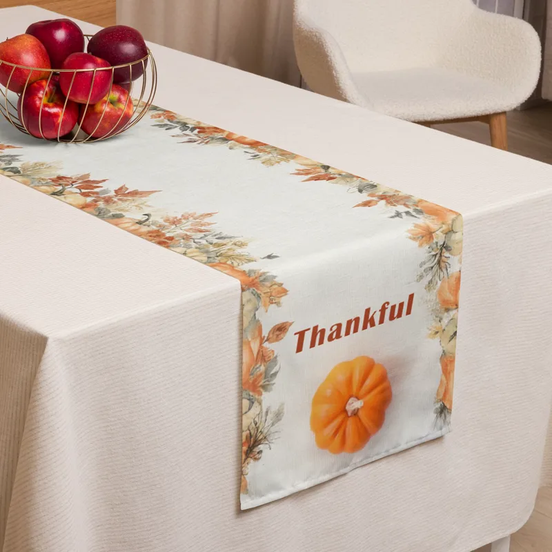 Thankful Pumpkin Table Runner: Thanksgiving Dining Decor (90x16 in)