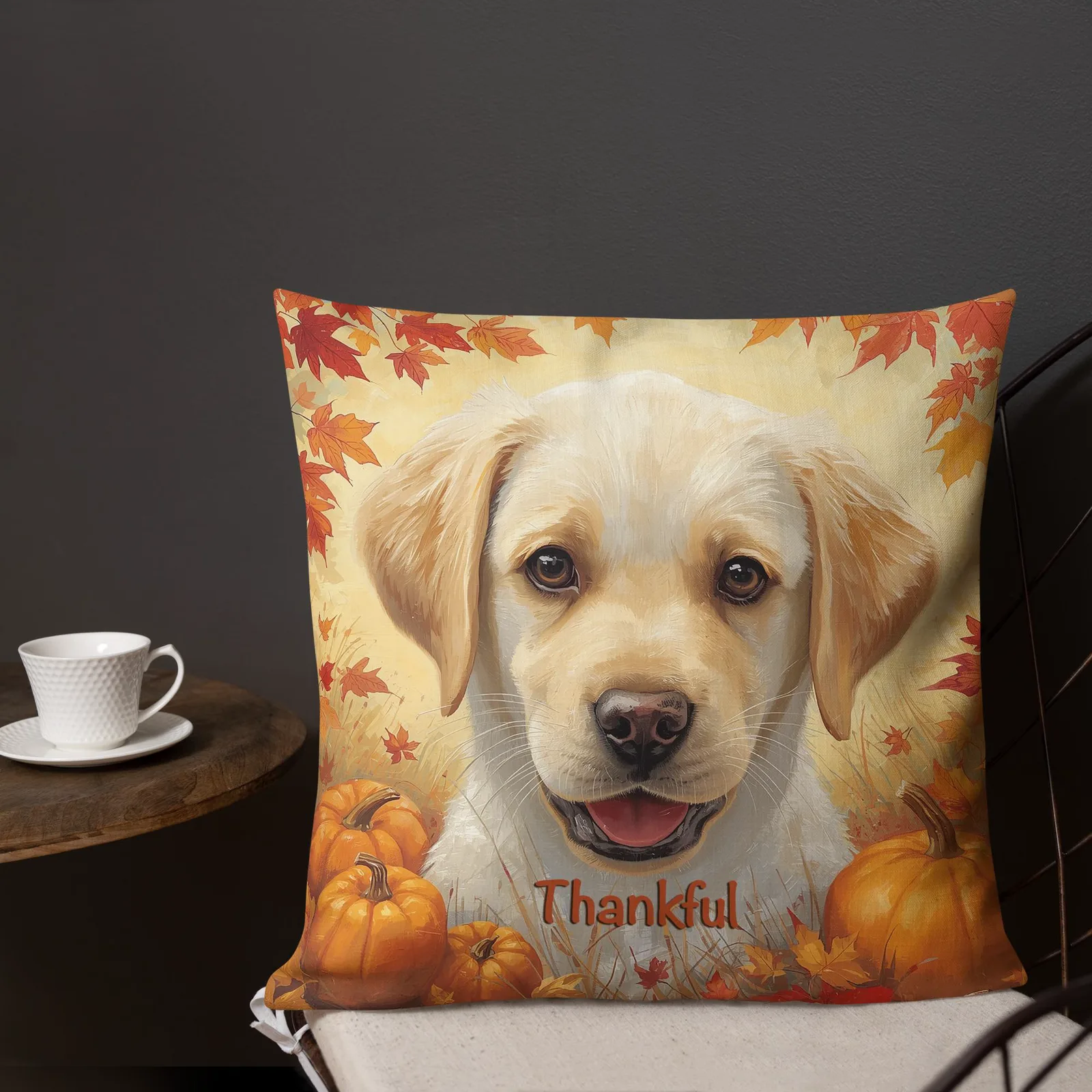 Thankful Puppy Lab Throw Pillow: Autumn Dog Lover Decor, photo 6