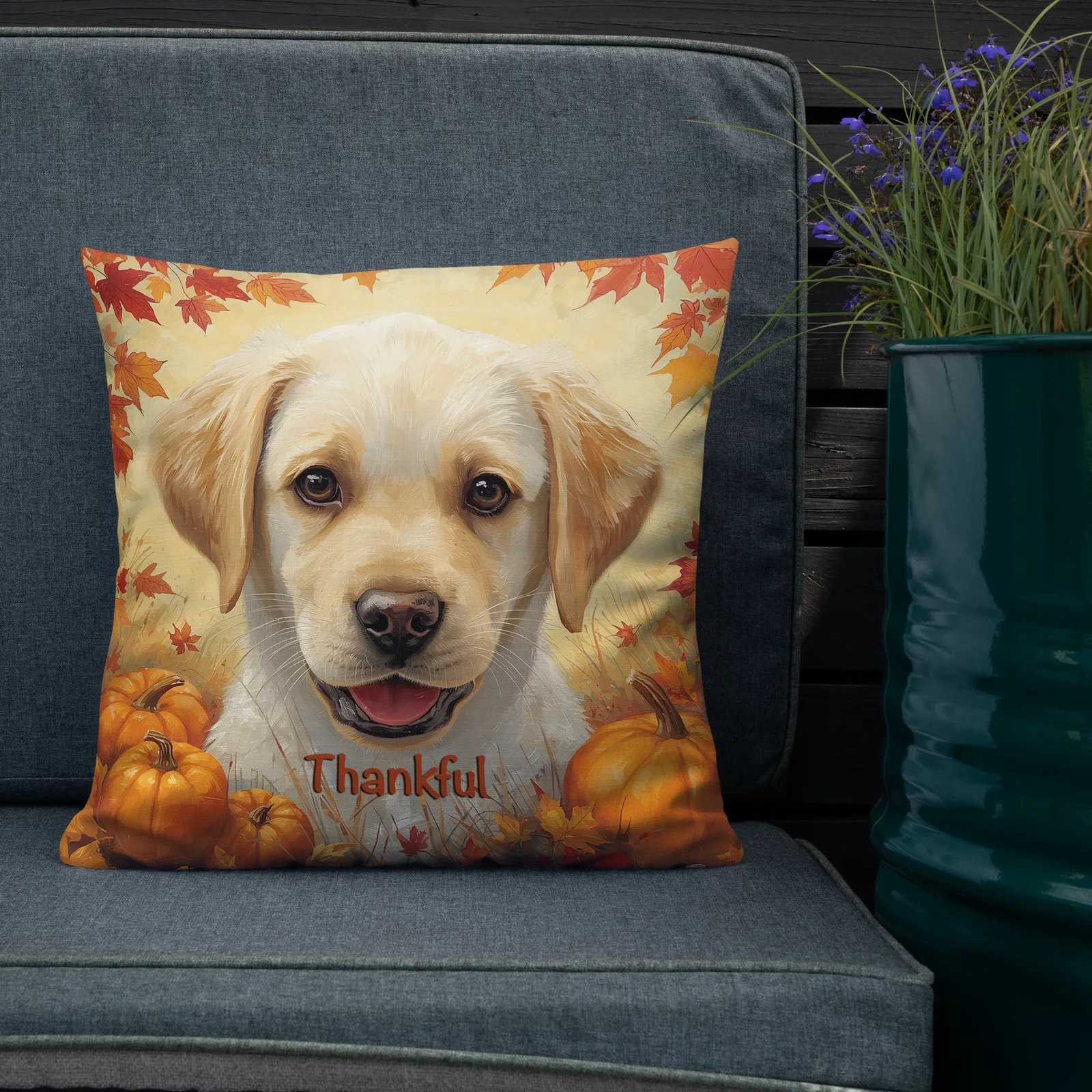 Thankful Puppy Lab Throw Pillow: Autumn Dog Lover Decor, photo 7