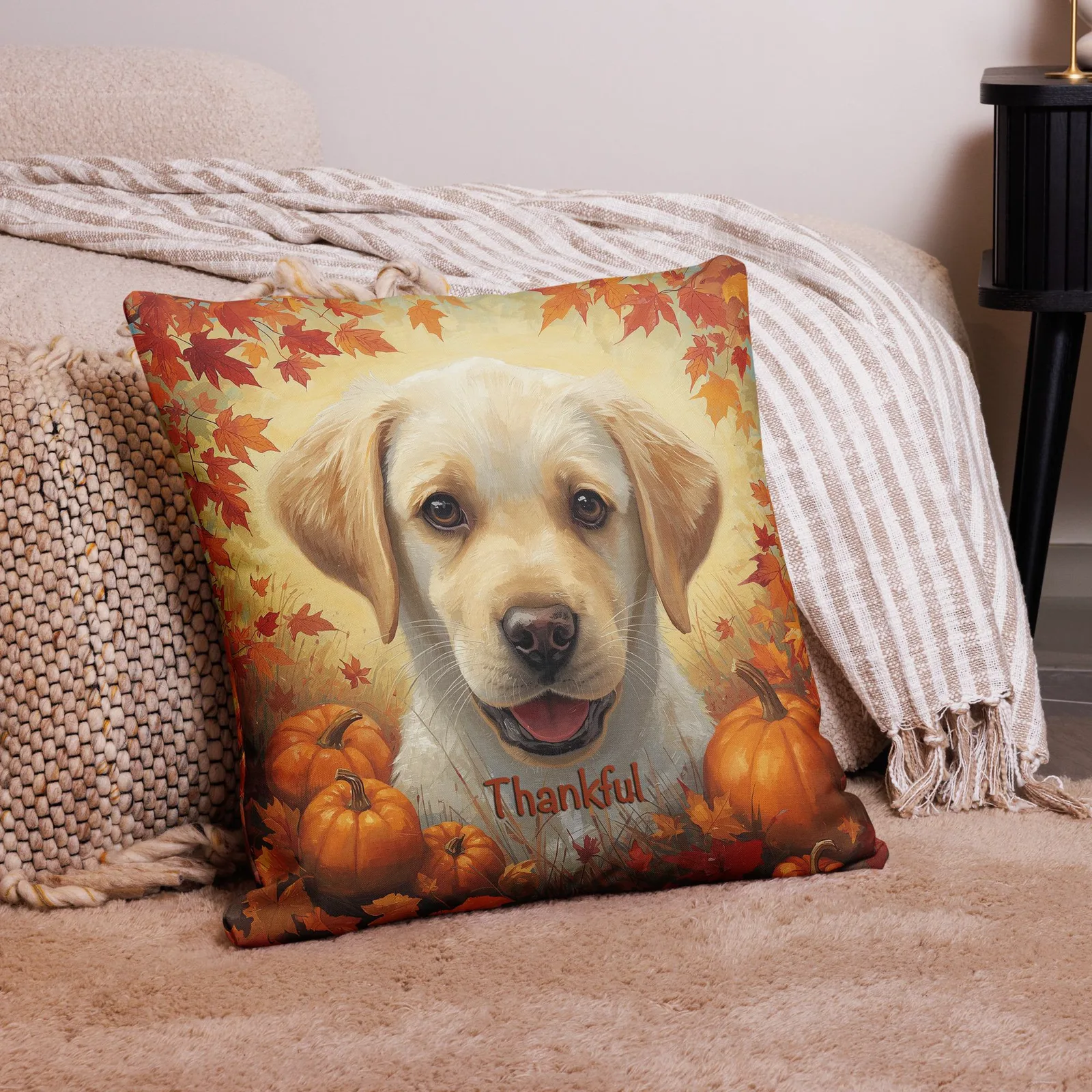Thankful Puppy Lab Throw Pillow: Autumn Dog Lover Decor, photo 5