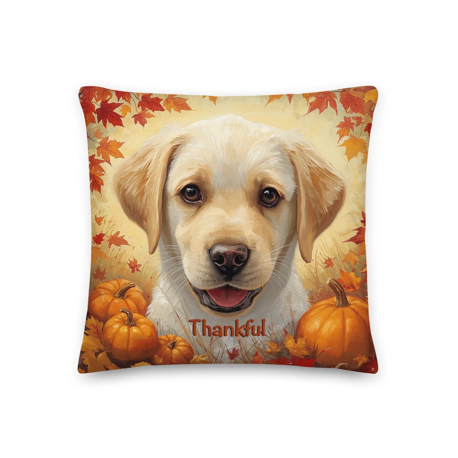 Thankful Puppy Lab Throw Pillow: Autumn Dog Lover Decor