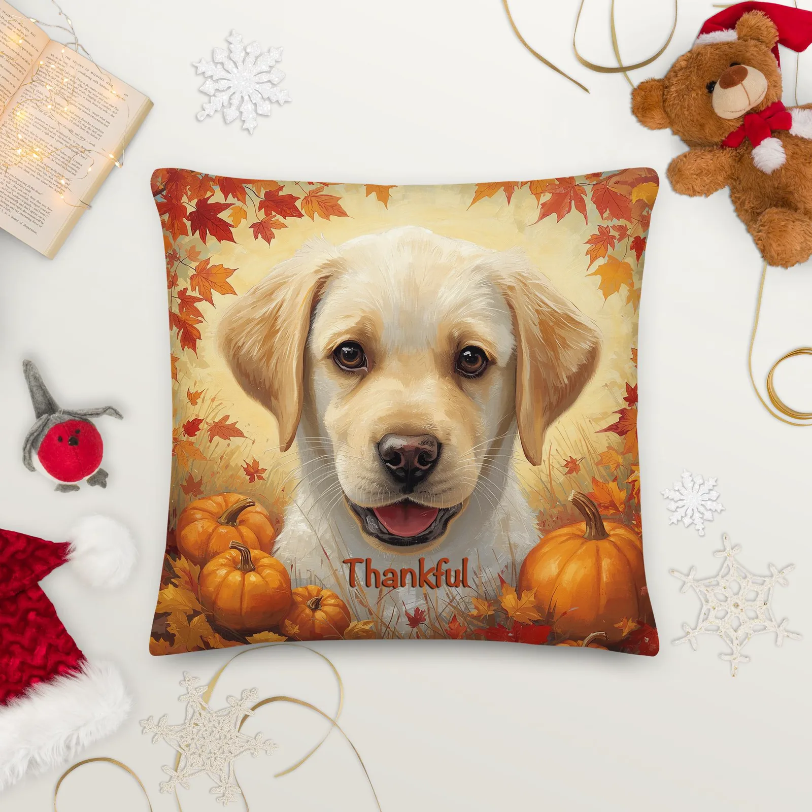 Thankful Puppy Lab Throw Pillow: Autumn Dog Lover Decor, photo 8