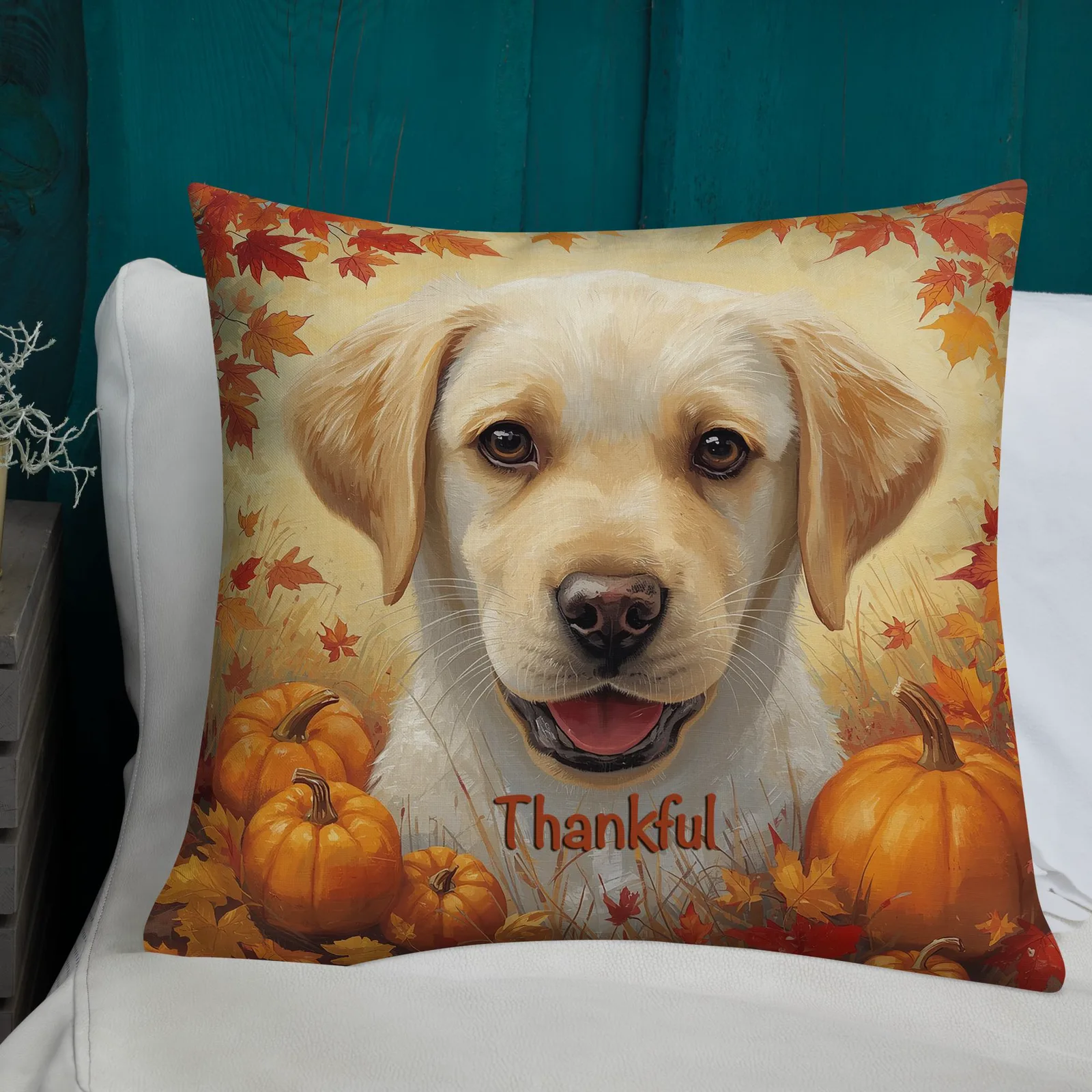 Thankful Puppy Lab Throw Pillow: Autumn Dog Lover Decor, photo 10