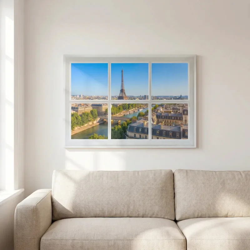 Thin Canvas Eiffel Tower Window View : Paris View Decor Wall Art