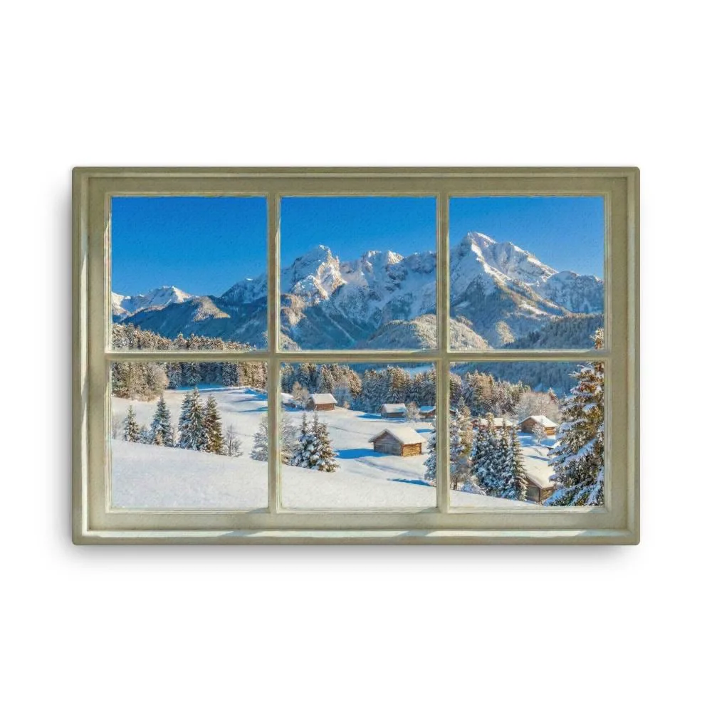 Thin Canvas Snowy Mountain Window View: Winter Mountain Decor Wall Art, photo 2
