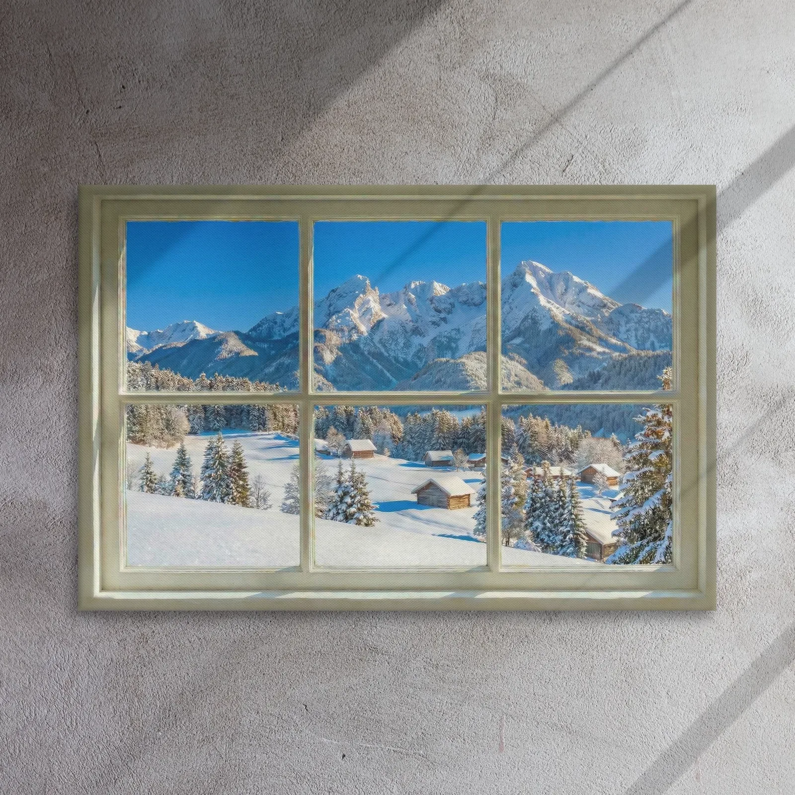 Thin Canvas Snowy Mountain Window View: Winter Mountain Decor Wall Art, photo 5
