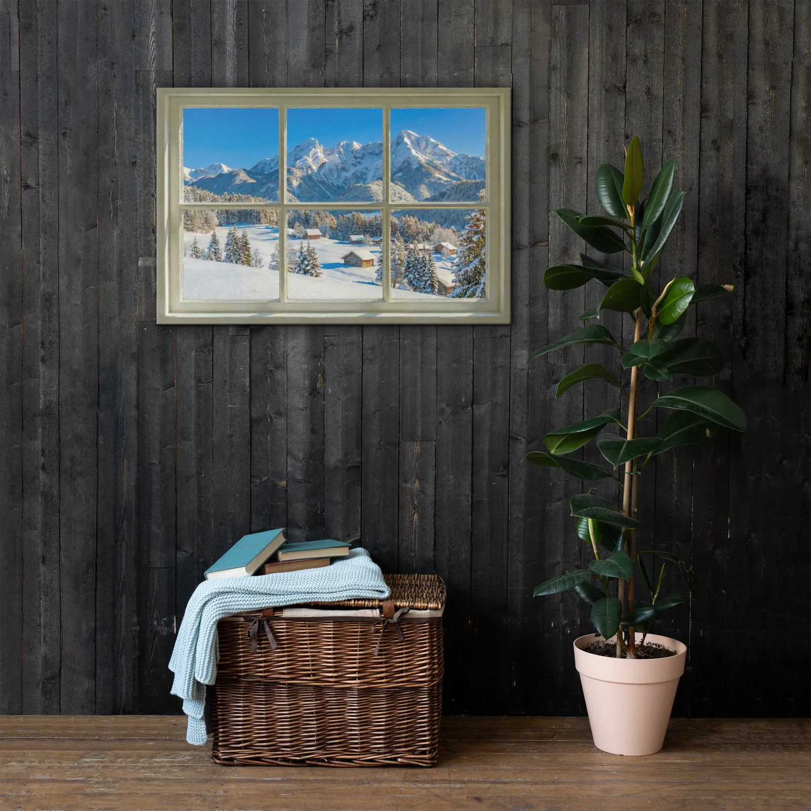 Thin Canvas Snowy Mountain Window View: Winter Mountain Decor Wall Art, photo 7