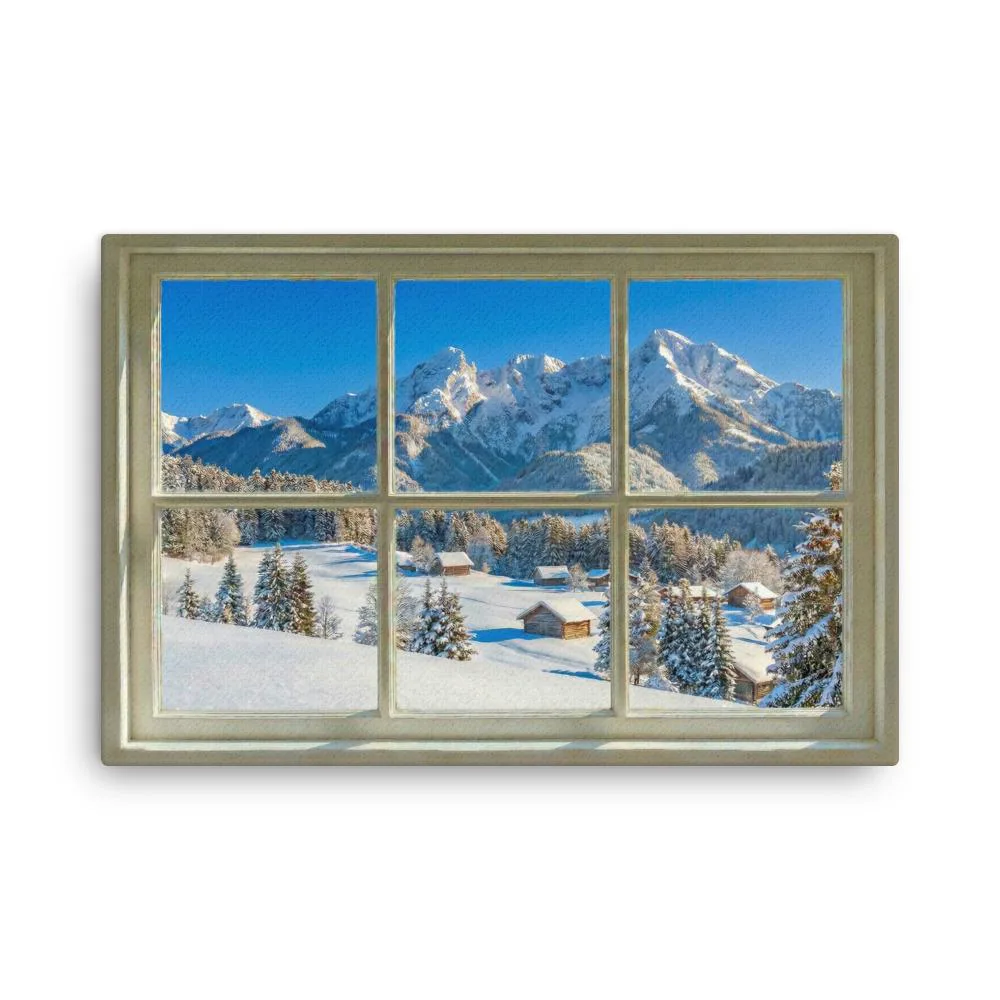 Thin Canvas Snowy Mountain Window View: Winter Mountain Decor Wall Art, photo 3