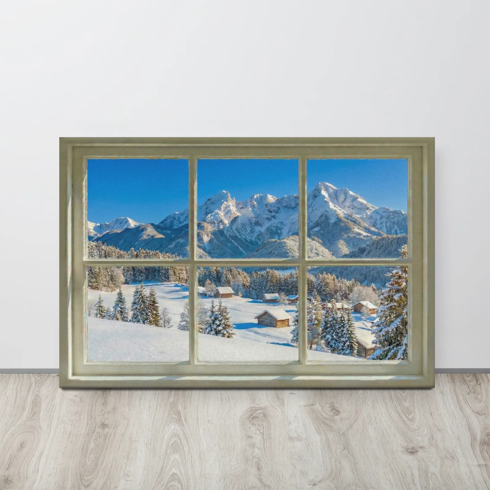 Thin Canvas Snowy Mountain Window View: Winter Mountain Decor Wall Art, photo 9