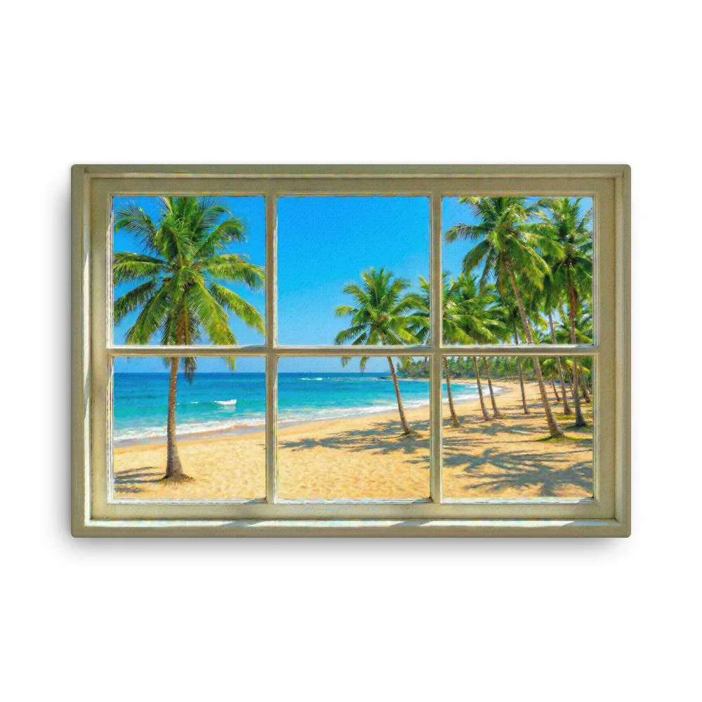 Thin canvas Tropical Beach Window View : Ocean View Decor Wall Art, photo 3