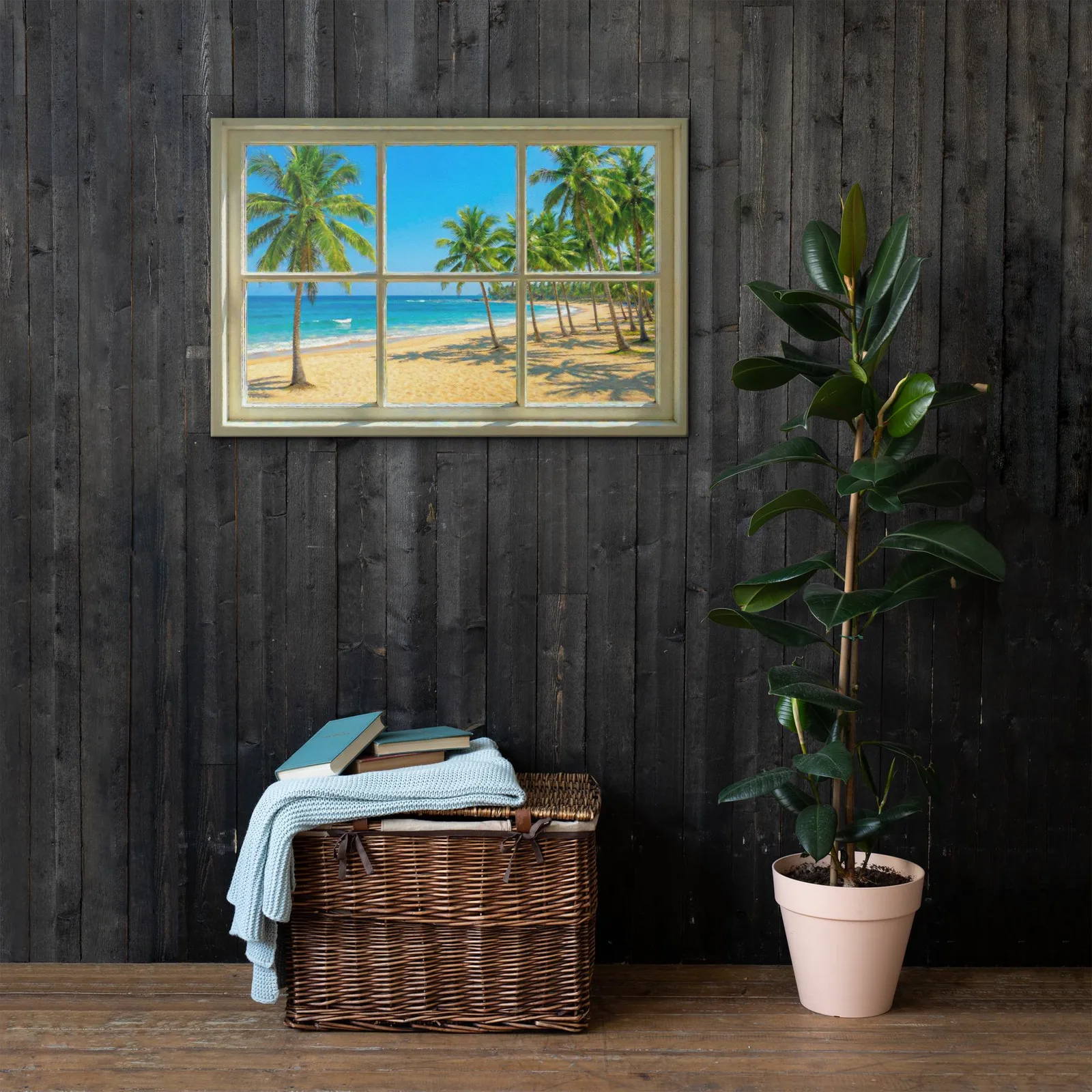 Thin canvas Tropical Beach Window View : Ocean View Decor Wall Art, photo 5