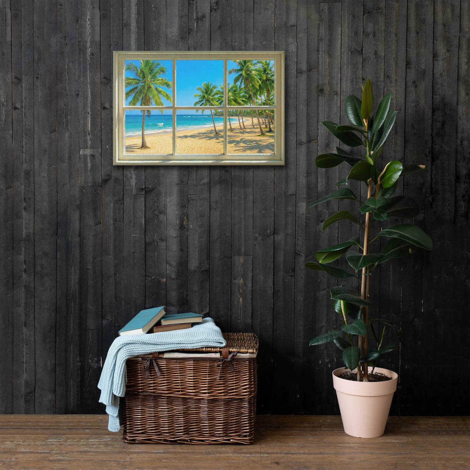 Thin canvas Tropical Beach Window View : Ocean View Decor Wall Art, photo 4