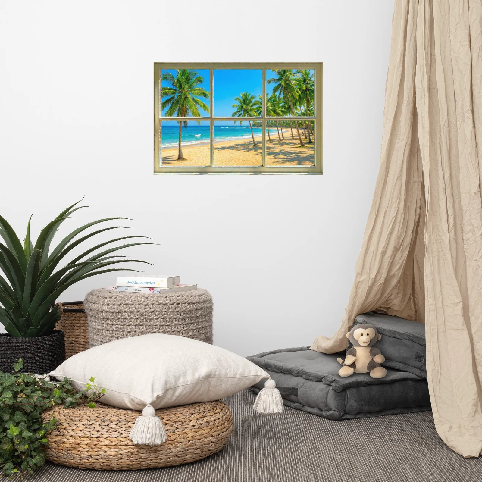 Tropical Beach Faux Window Poster: Ocean View Illusion Wall Art, photo 7