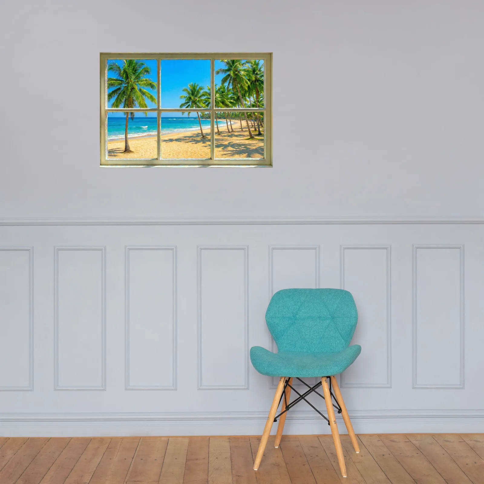 Tropical Beach Faux Window Poster: Ocean View Illusion Wall Art, photo 5