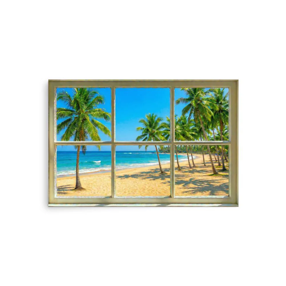 Tropical Beach Faux Window Poster: Ocean View Illusion Wall Art, photo 2