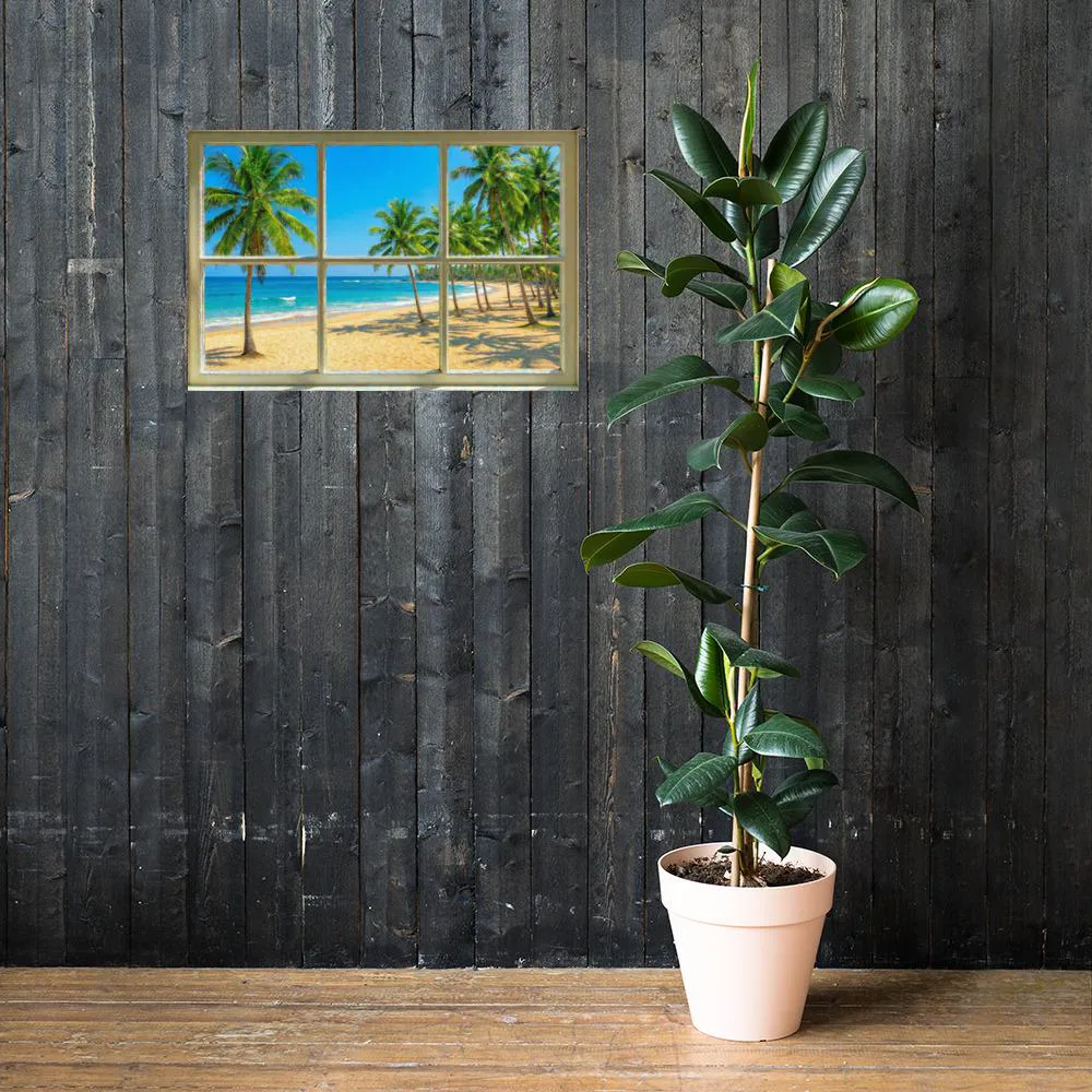 Tropical Beach Faux Window Poster: Ocean View Illusion Wall Art, photo 4