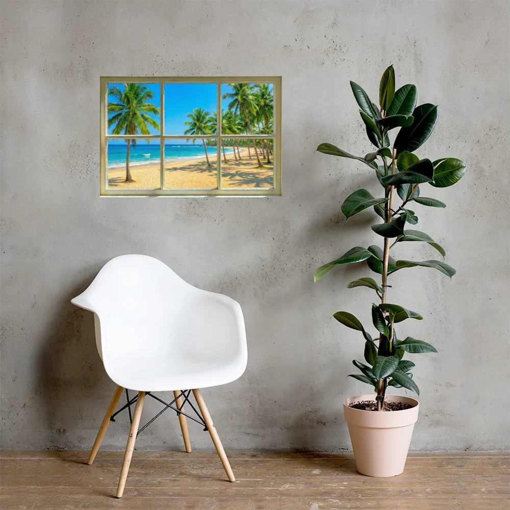 Tropical Beach Faux Window Poster: Ocean View Illusion Wall Art, photo 3