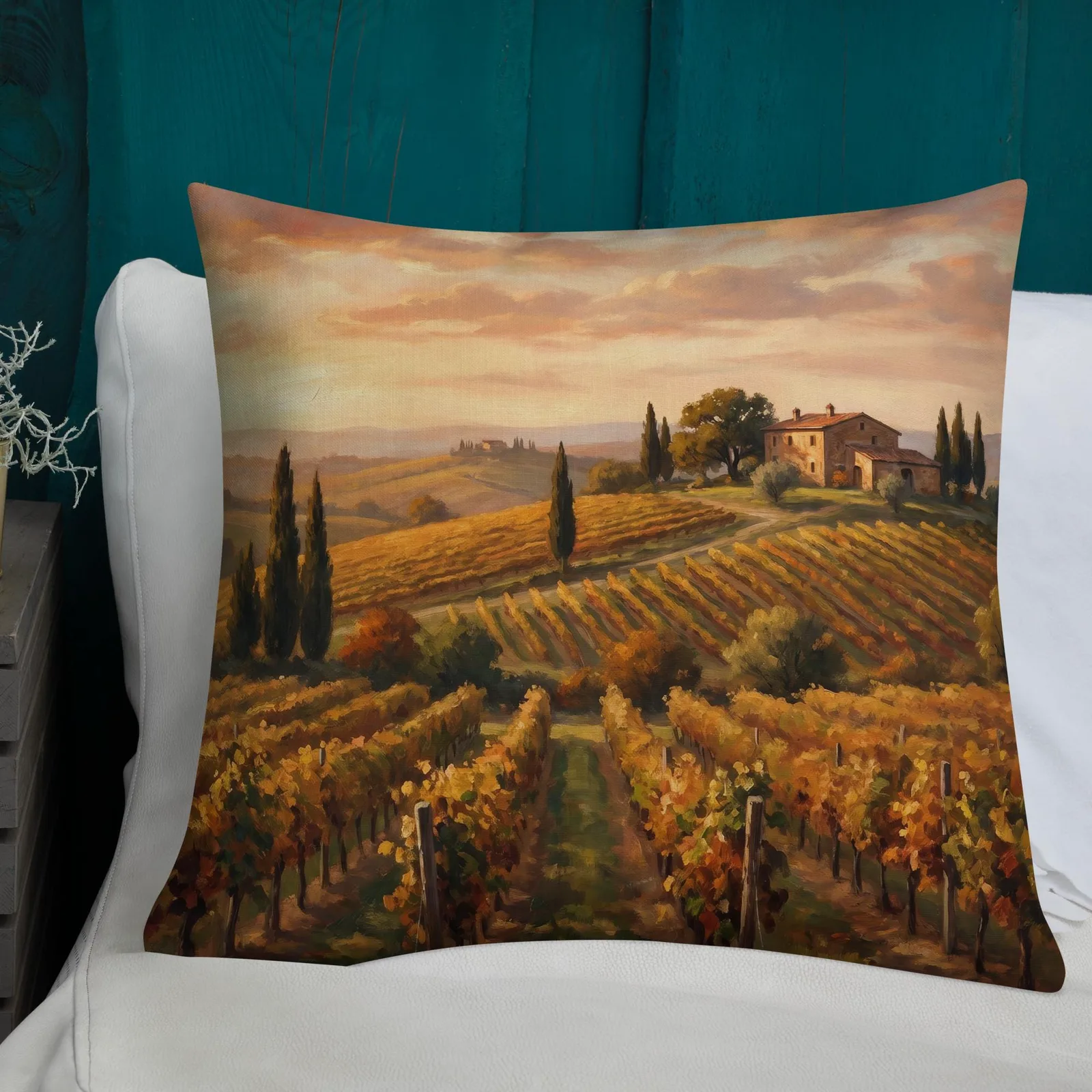 Tuscan Vineyard Throw Pillow: Italian Countryside Decor Cushion, photo 5