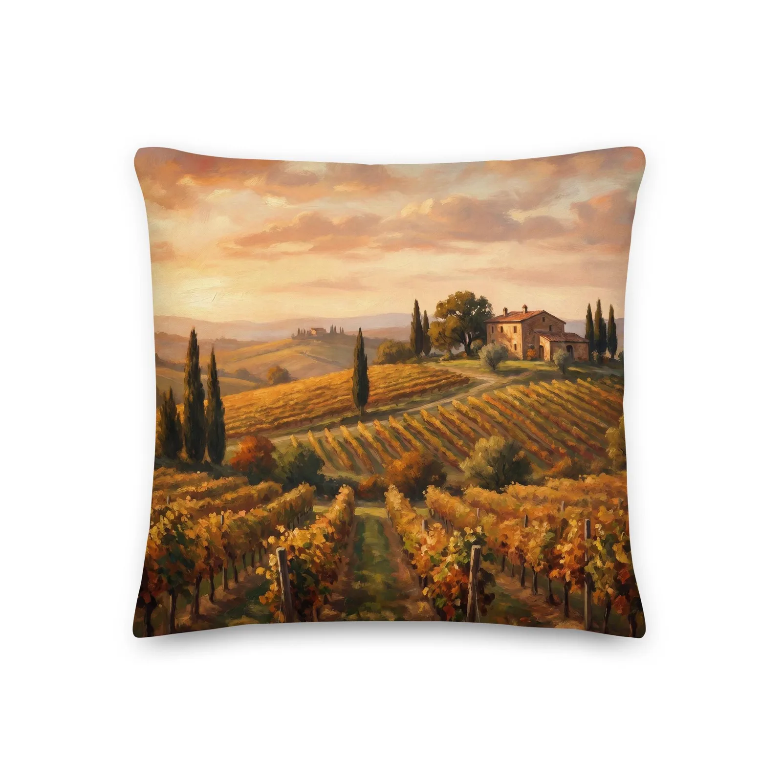 Tuscan Vineyard Throw Pillow: Italian Countryside Decor Cushion