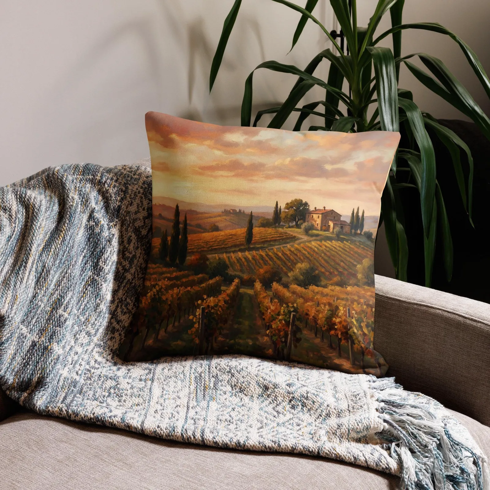 Tuscan Vineyard Throw Pillow: Italian Countryside Decor Cushion, photo 10