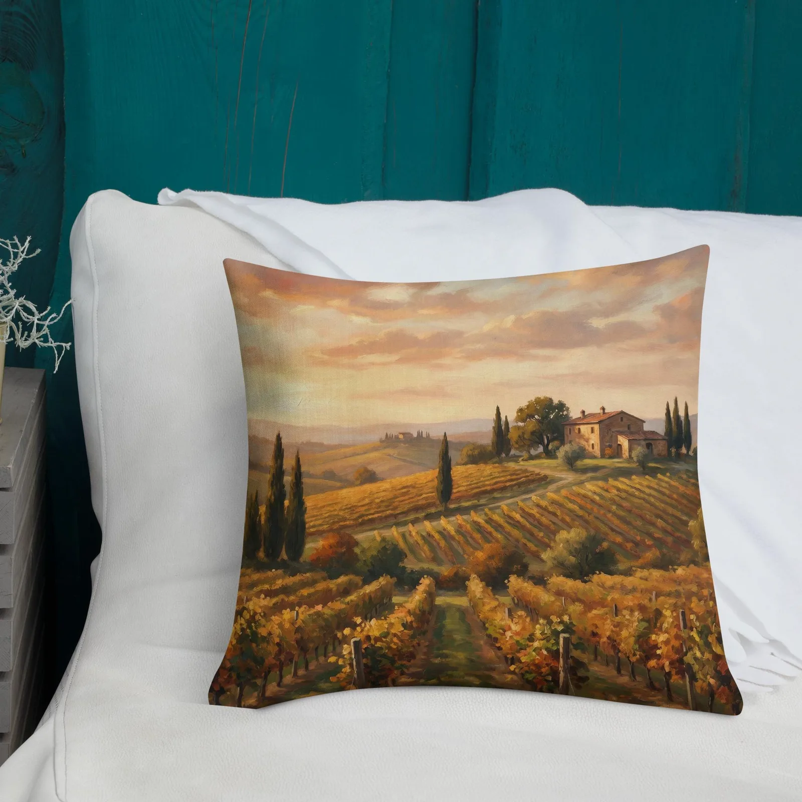 Tuscan Vineyard Throw Pillow: Italian Countryside Decor Cushion, photo 4