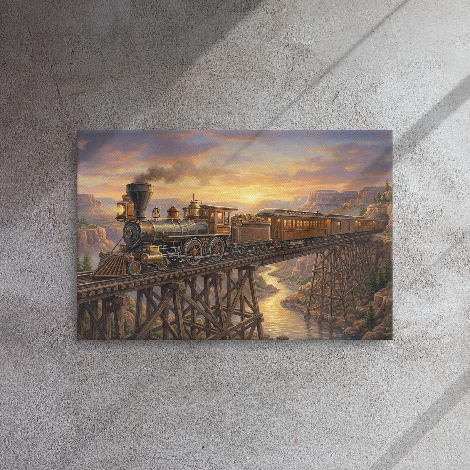 Vintage American Train Locomotive Thin Canvas: Old West Railroad Wall Art, photo 6
