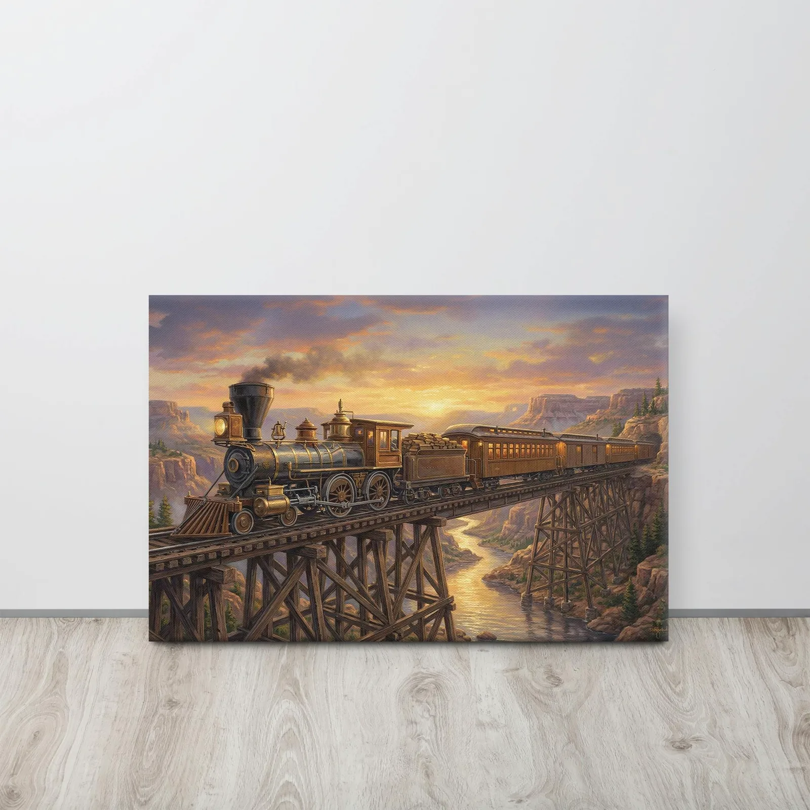 Vintage American Train Locomotive Thin Canvas: Old West Railroad Wall Art, photo 4