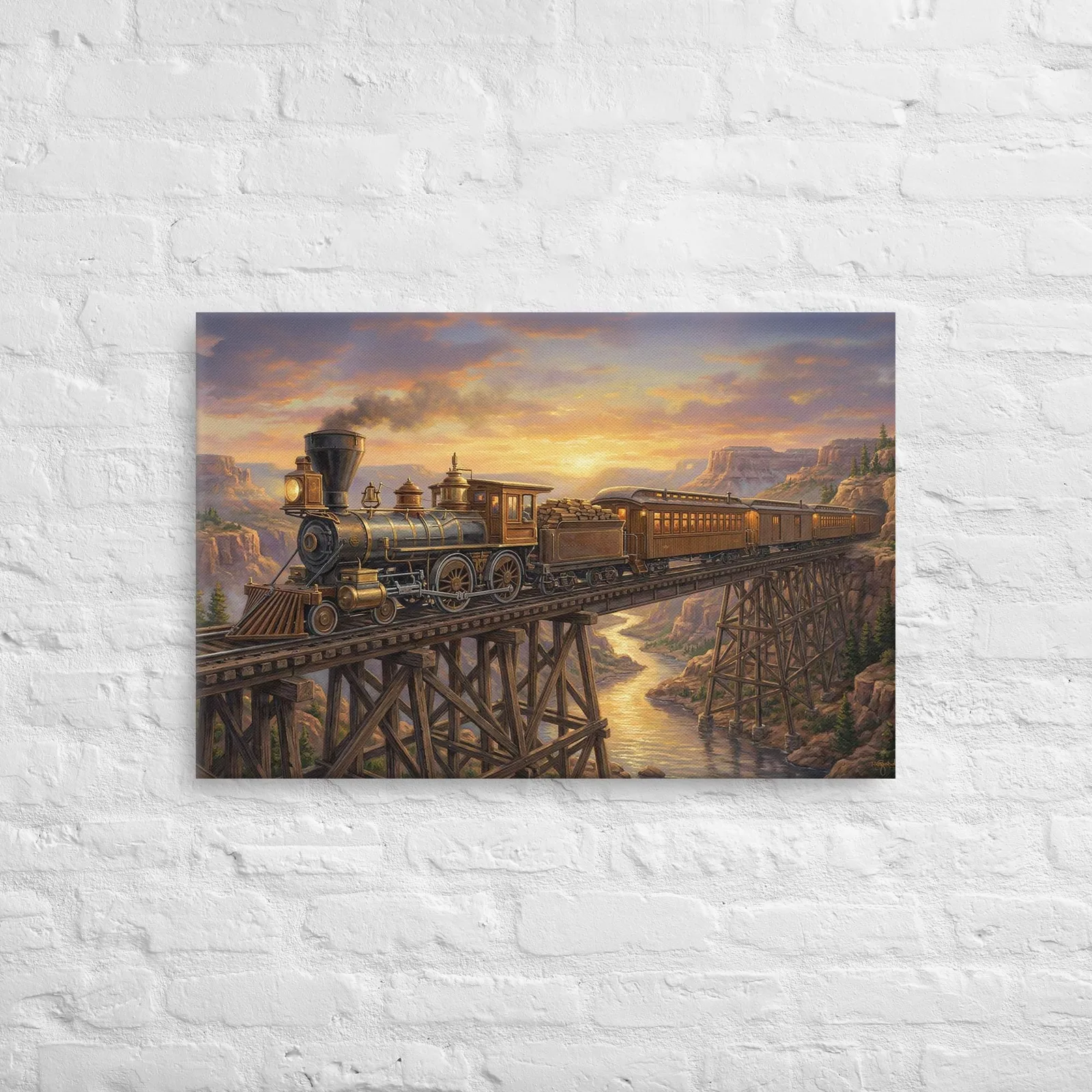 Vintage American Train Locomotive Thin Canvas: Old West Railroad Wall Art, photo 2