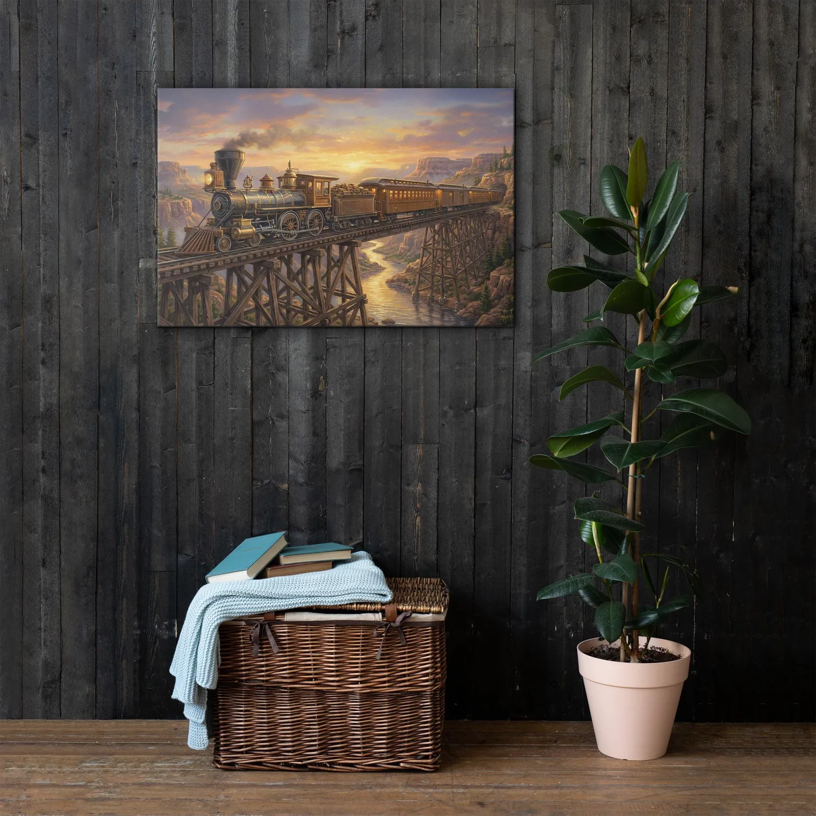 Vintage American Train Locomotive Thin Canvas: Old West Railroad Wall Art, photo 9