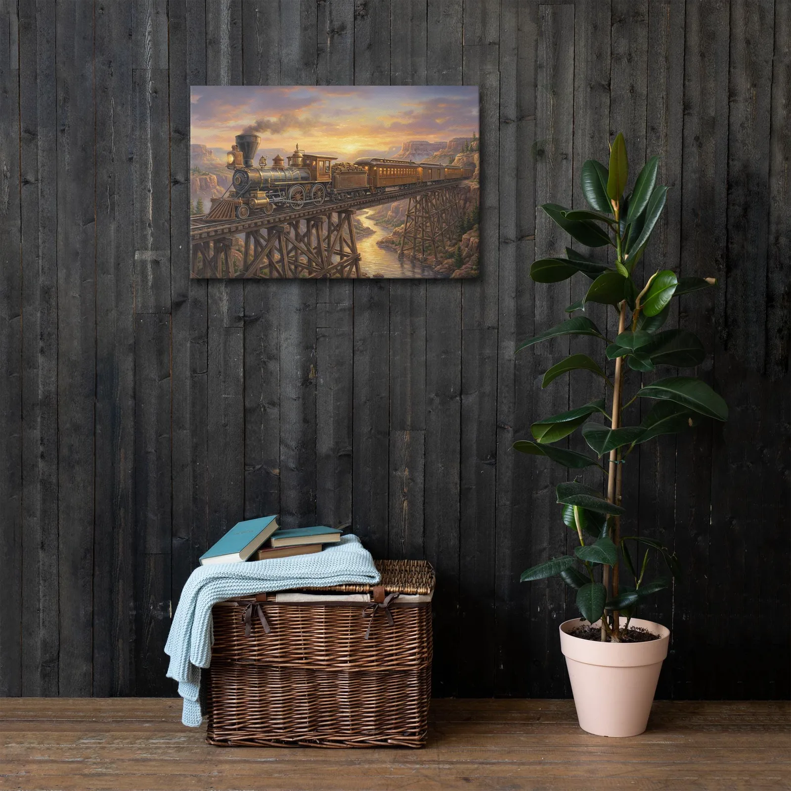 Vintage American Train Locomotive Thin Canvas: Old West Railroad Wall Art, photo 8