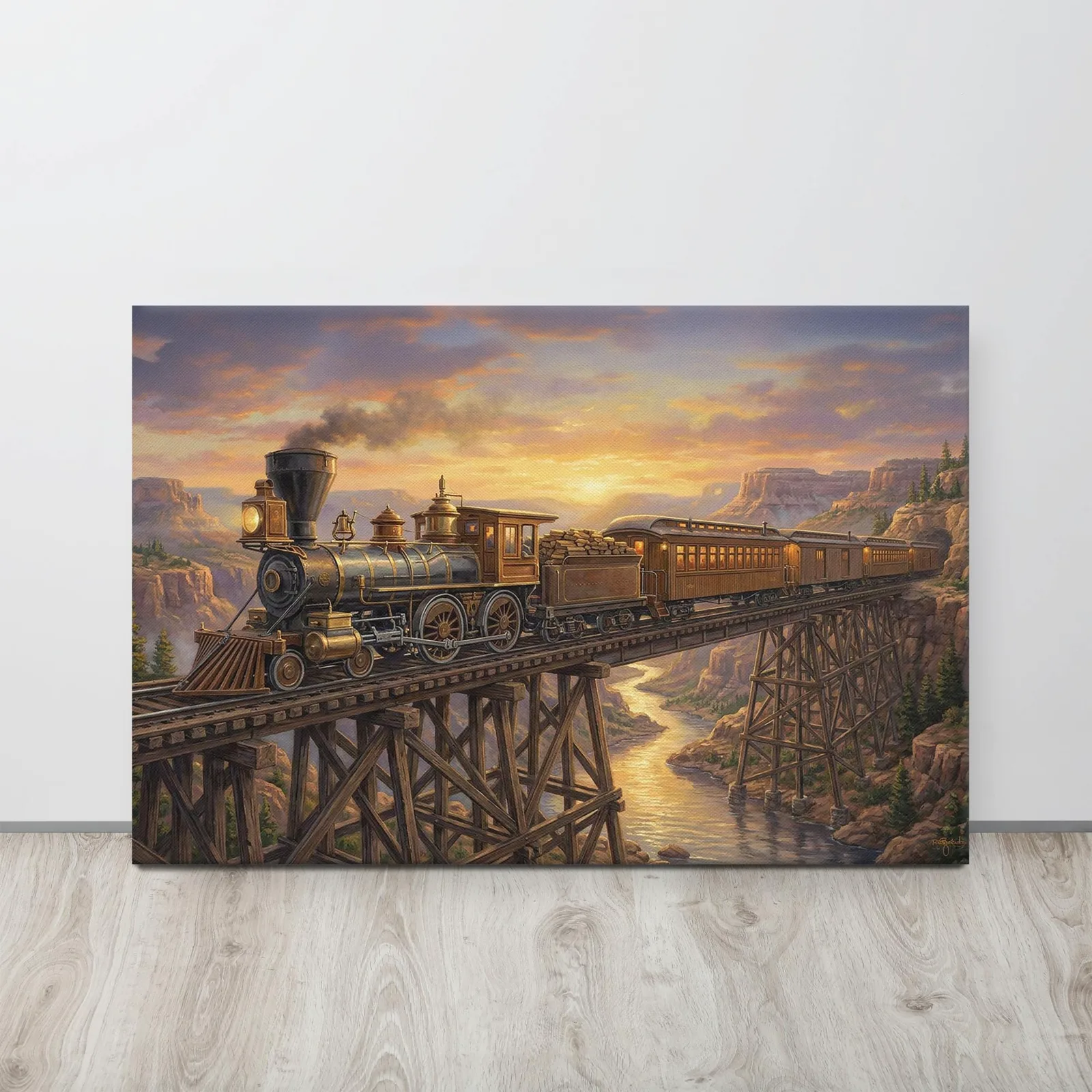 Vintage American Train Locomotive Thin Canvas: Old West Railroad Wall Art, photo 5